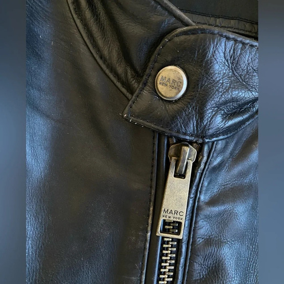 Marc New York Andrew Marc Leather Jacket Men’s Large Heavy Distressed Moto Black - Picture 8 of 14